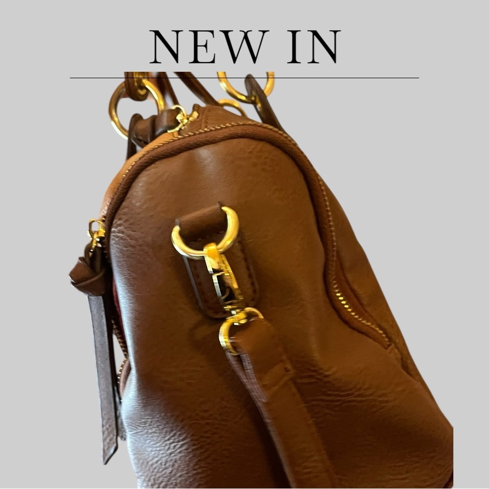 Adrienne Vittadini Brown Tan Satchel with Gold Accents - Picture 5 of 10